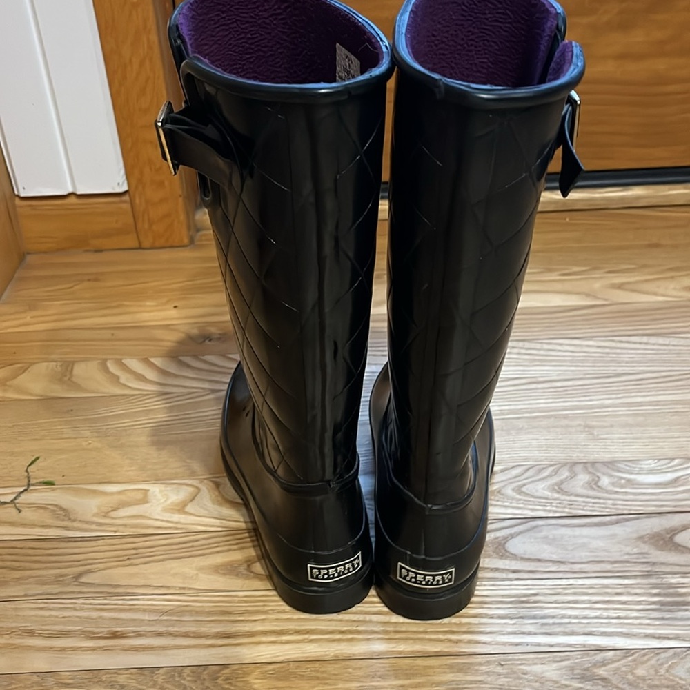 Sperry Black Quilted Rain Boots with Buckle size 8 - Picture 4 of 7
